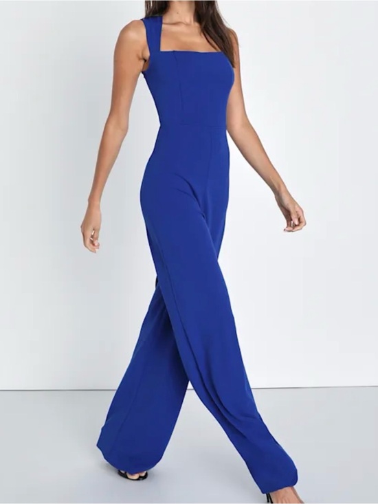 Lulus Pants - Lulu's Cobalt Blue Square-Neck Wide-Leg Jumpsuit